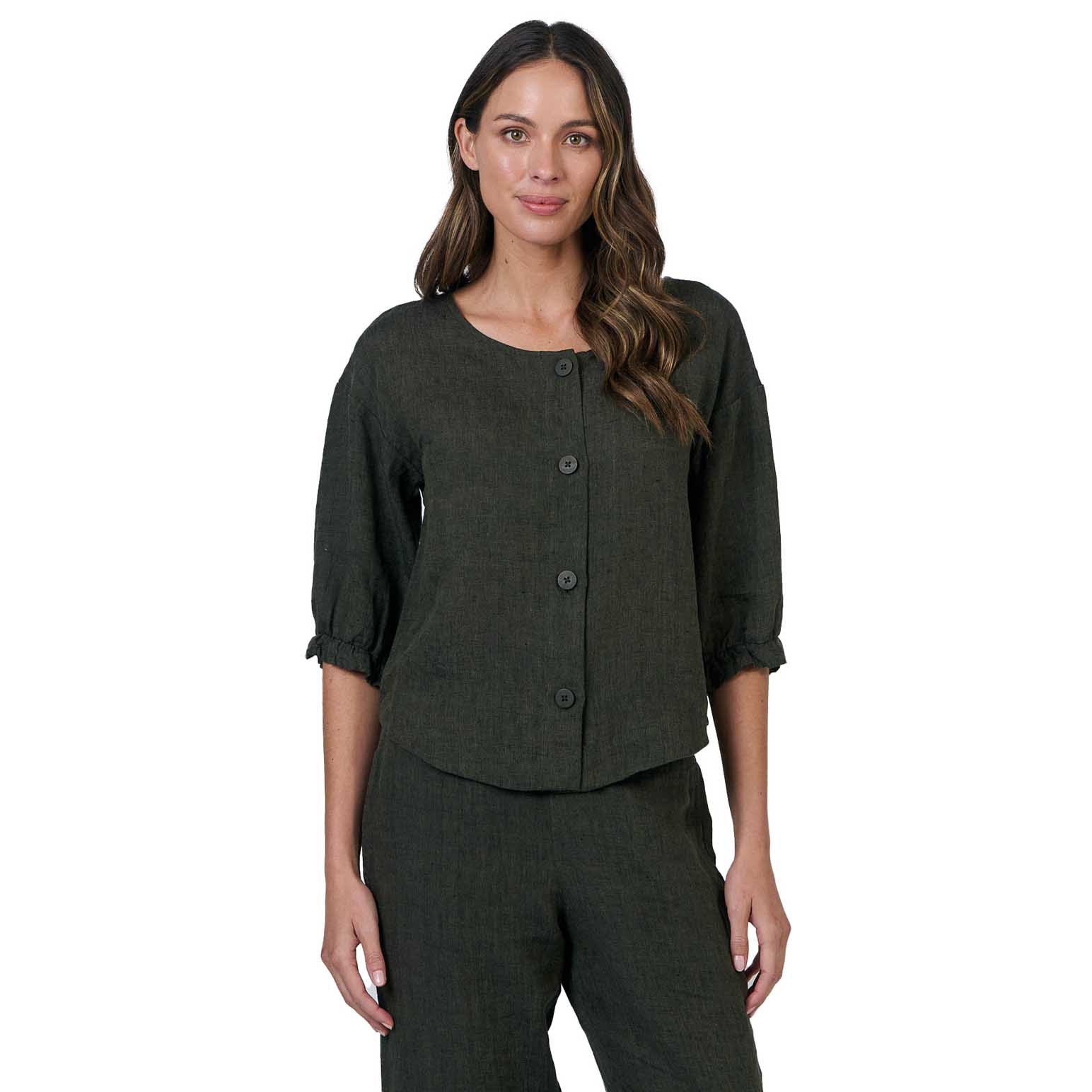 Naturals By O & J Licorice Button Top