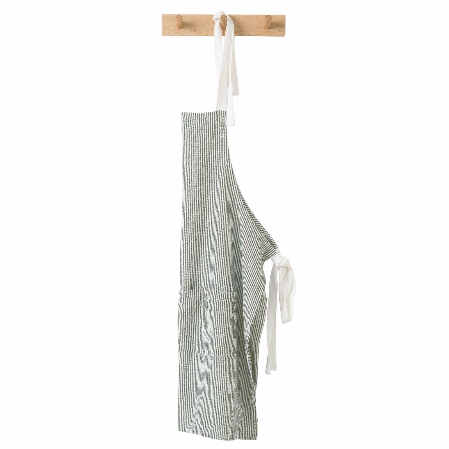 Città Stripe Washed Cotton Apron Olive  70X90Cm