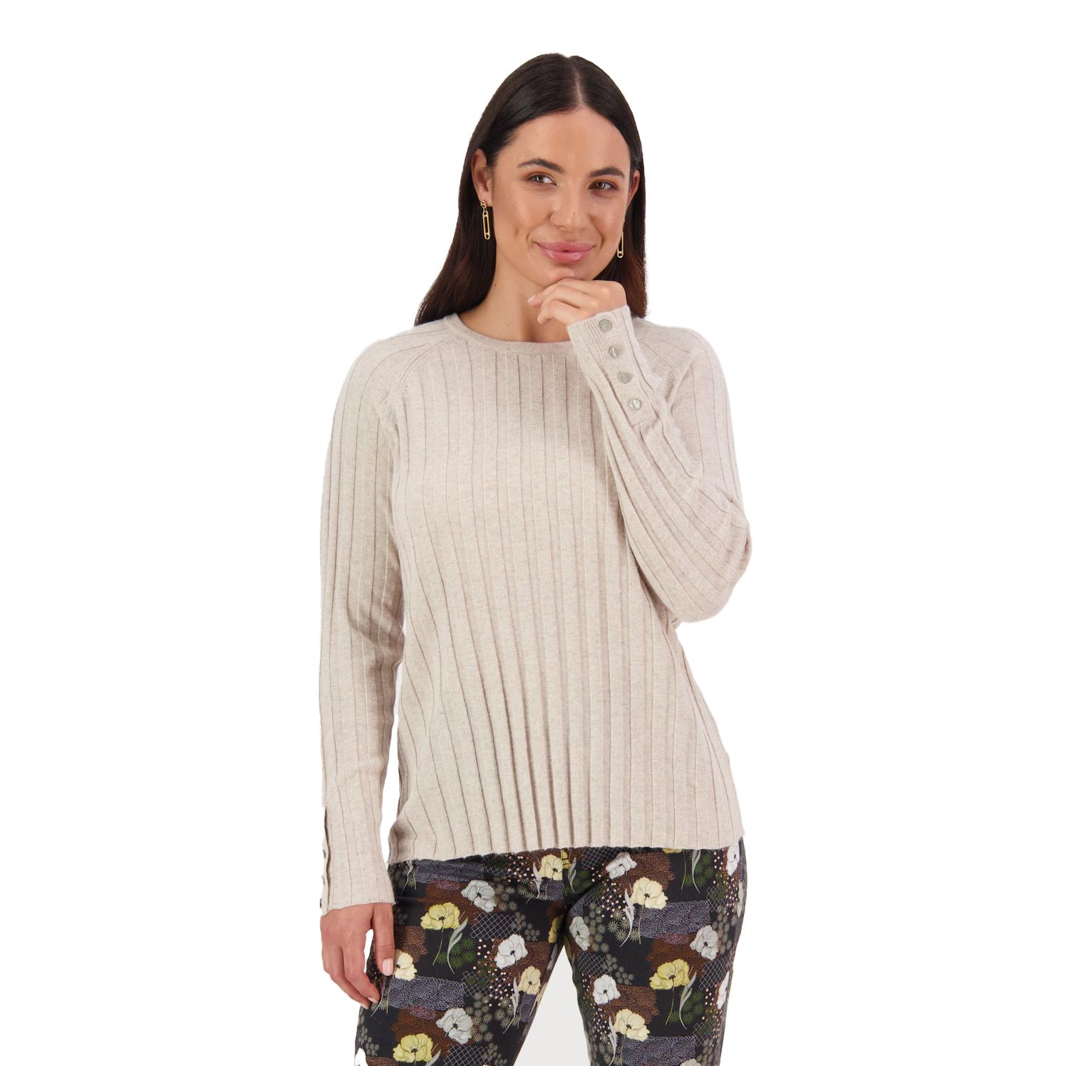 Vassalli Round Neck Ribbed Knit Jumper With Dome Cuff Detail