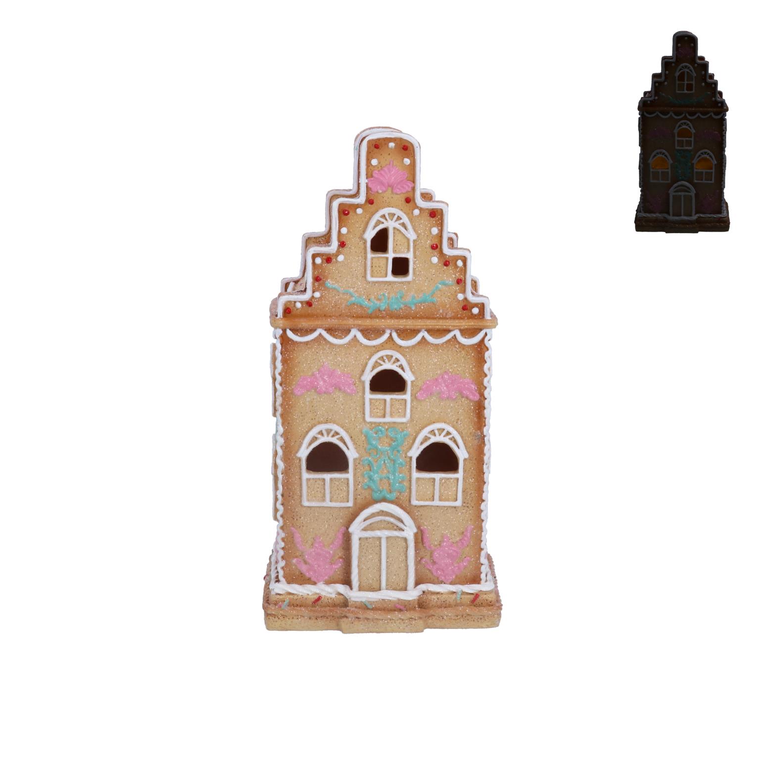 Gisela Graham Gingerbread Led Town House W Pink/Blue Trim