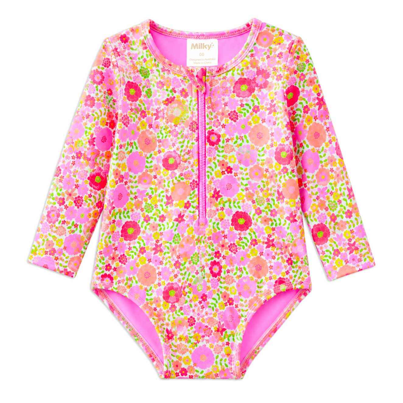 Milky Neon Bloom L/S Swimsuit 00-1Y