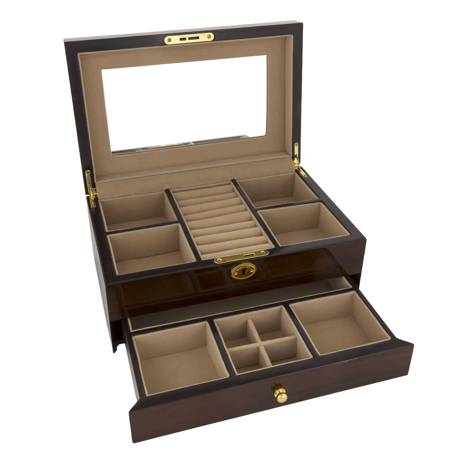 Double Layer Lockable Jewellery Box Single Drawer 25cm