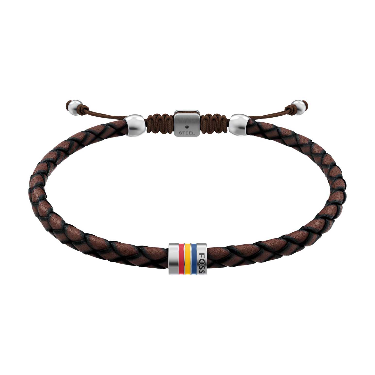 Fossil Everett Enamel Brown Leather Station Bracelet