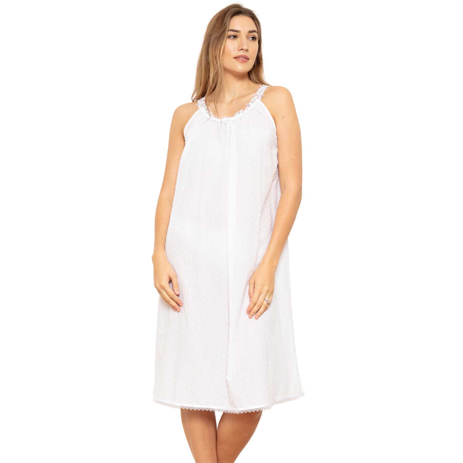 Cottonreal Cotton Voile Swiss Dot Sleeveless Nightdress