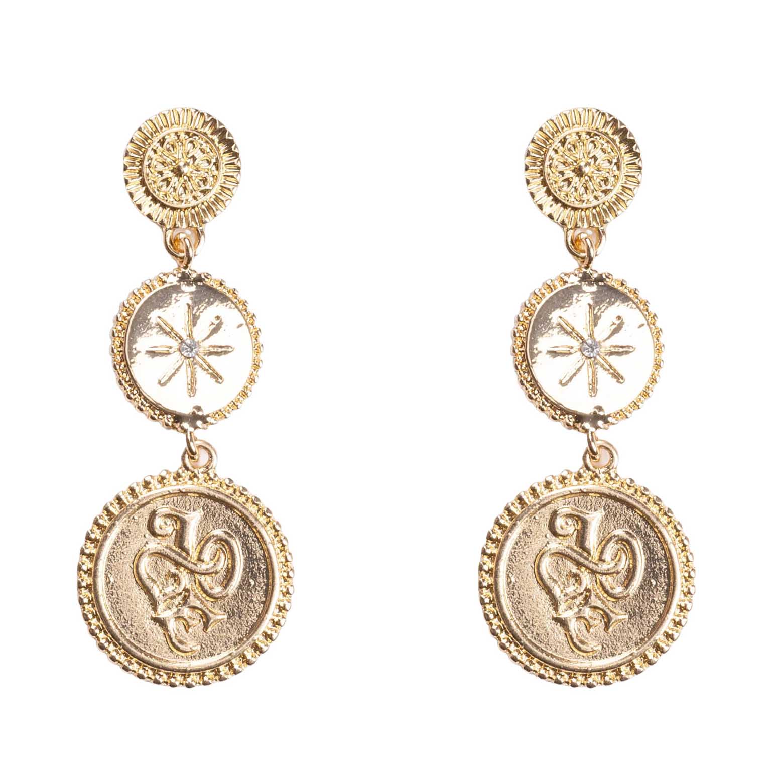 Stella + Gemma Earring Gold Triple Medallion
