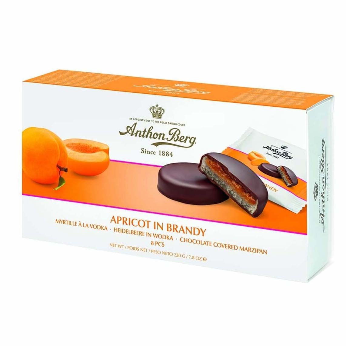 Anthon Berg Fruit In Marzipan Apricot in Brandy 8 Pieces 220g