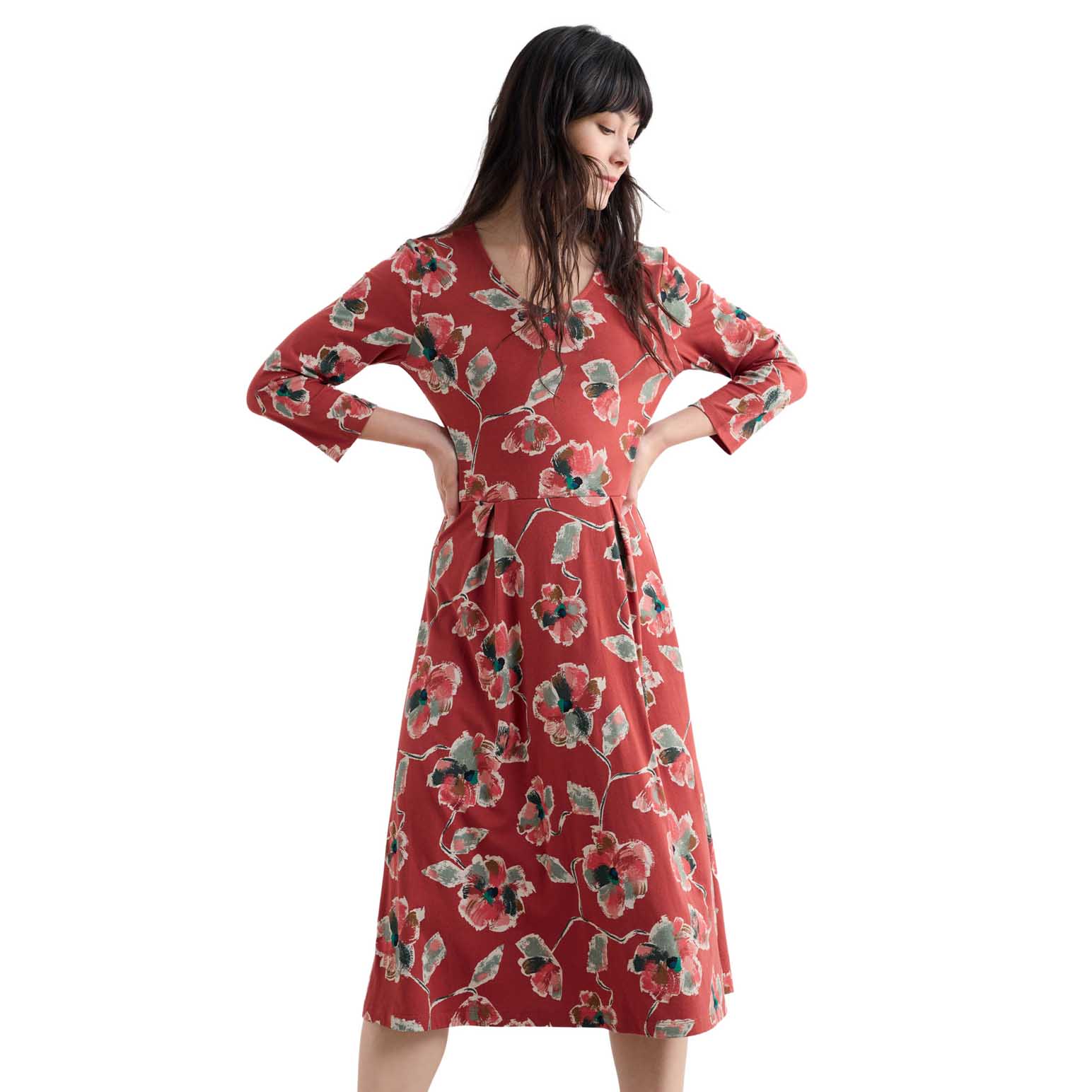 Seasalt Cornwall 3/4 Pier View Dress Artist Camellia Red Sail