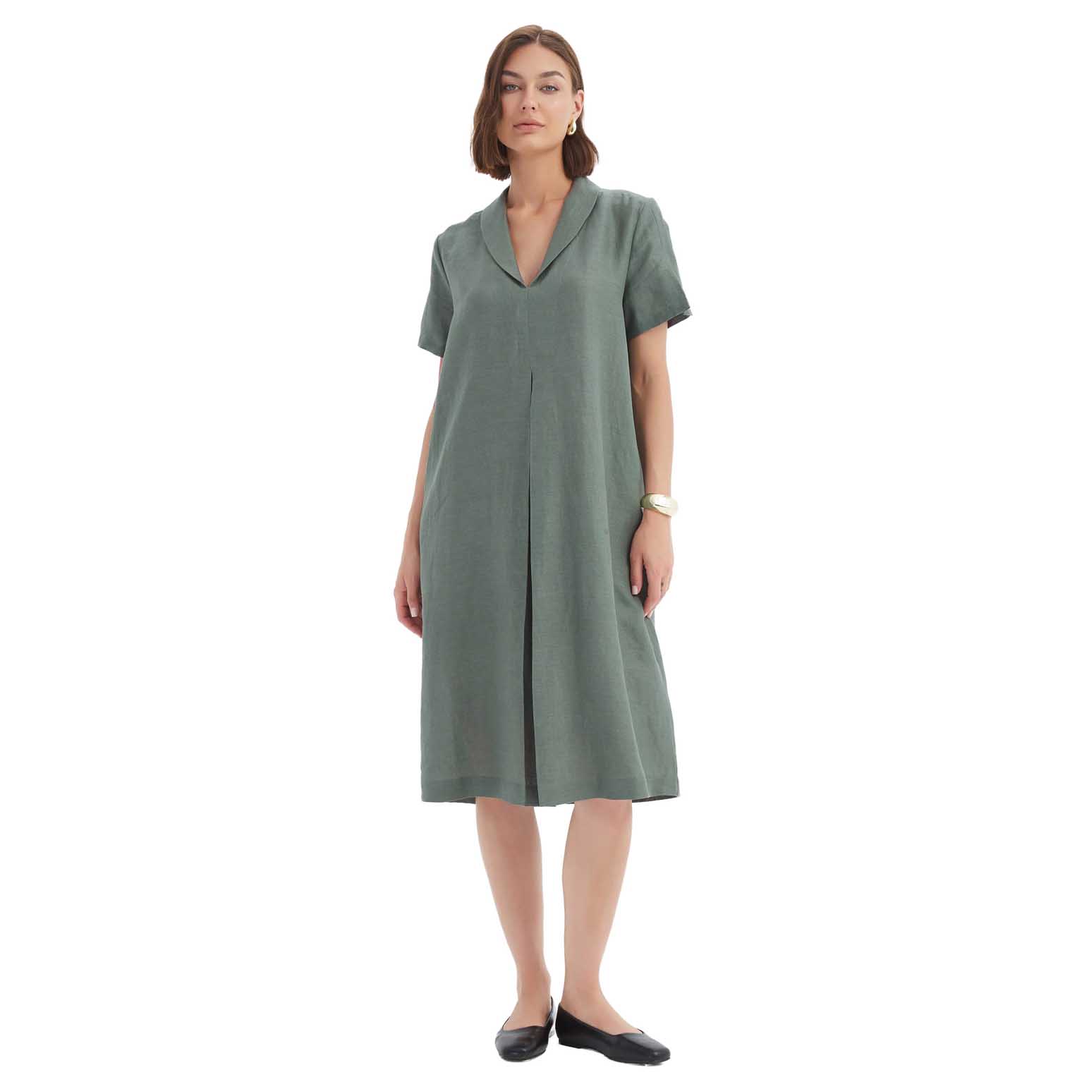 TIRELLI Shawl Collar Pleat Dress