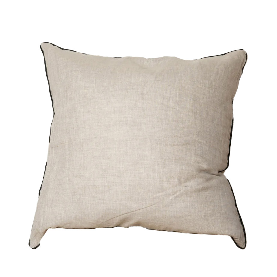 Home Lab 100% French Flax Linen Feather Filled Cushion With Piping
