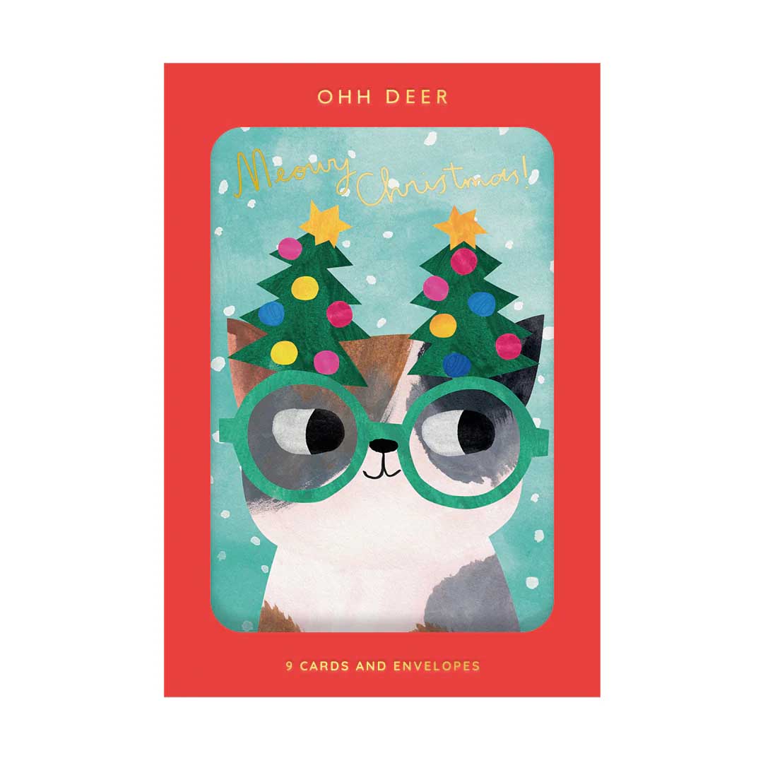Ohh Deer Cats in Hats Pack of 9 Christmas Cards - 3 Designs