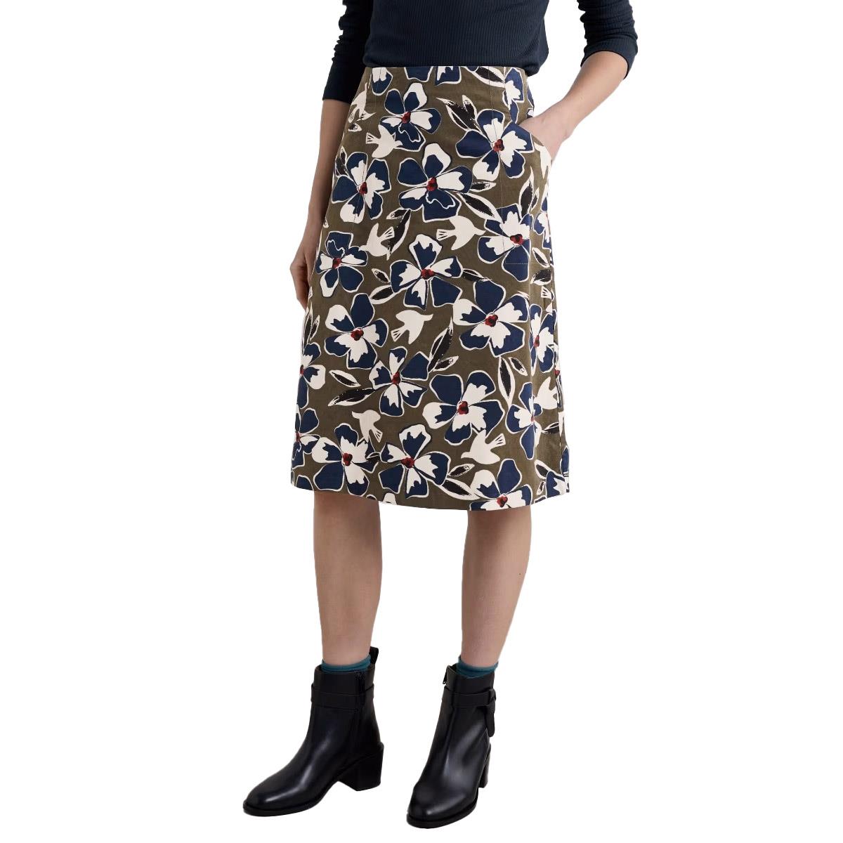 Seasalt Cornwall Forest View Skirt Bird Flower Dark Seagrass