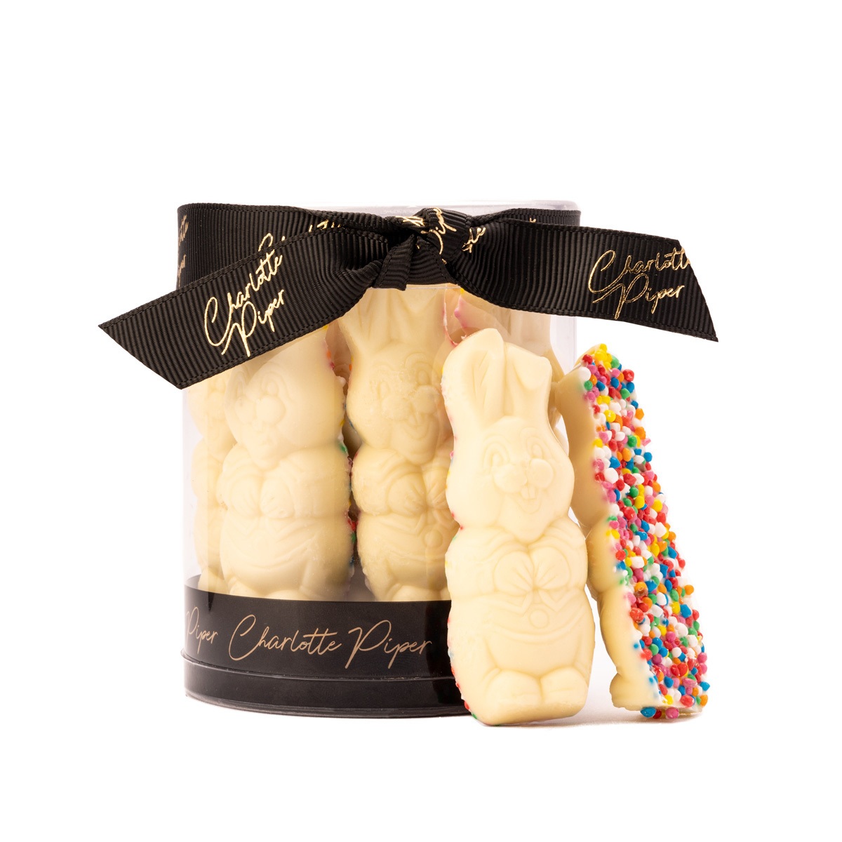 Charlotte Piper Standing White Chocolate Easter Bunny With Sprinkles 100g