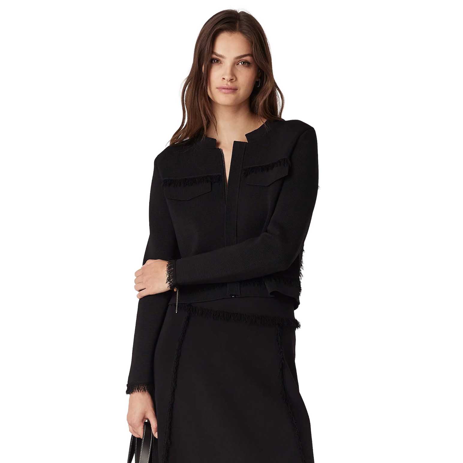 Cable Crepe Fringe Jacket
