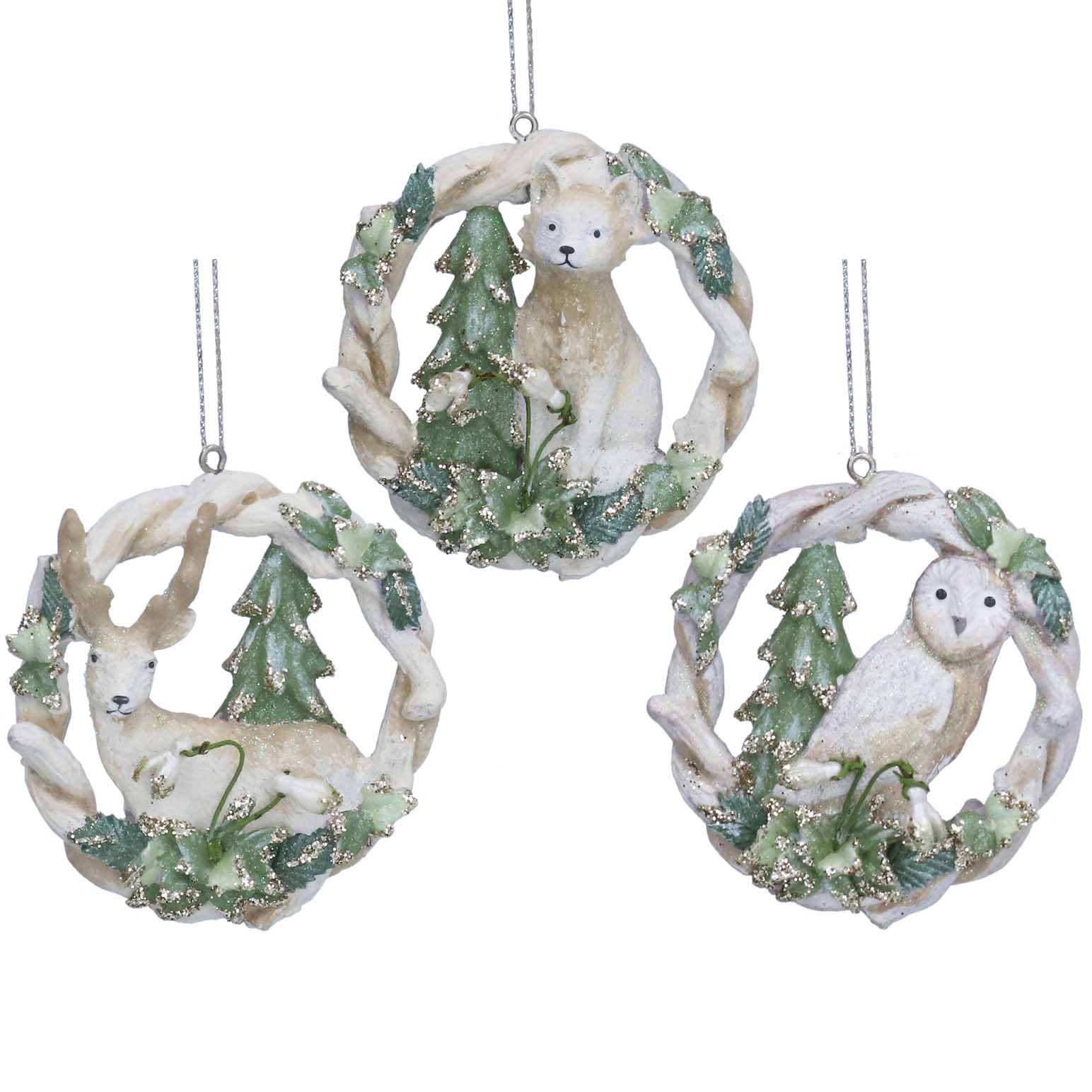 Gisela Graham Resin Animals In Twisted Ring W Snowdrops Decoration Assorted
