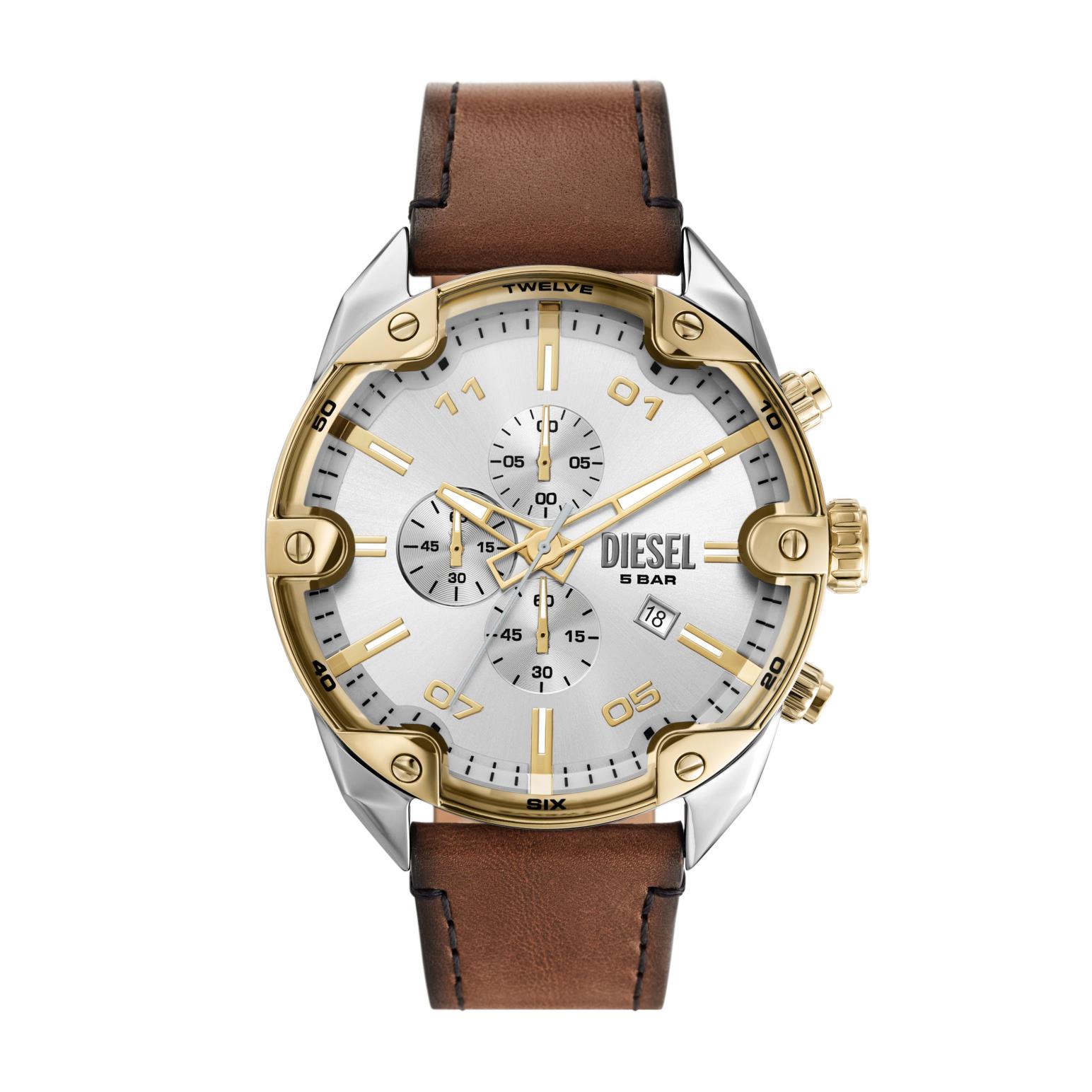 Diesel Spiked Chronograph Brown Leather Watch DZ4665