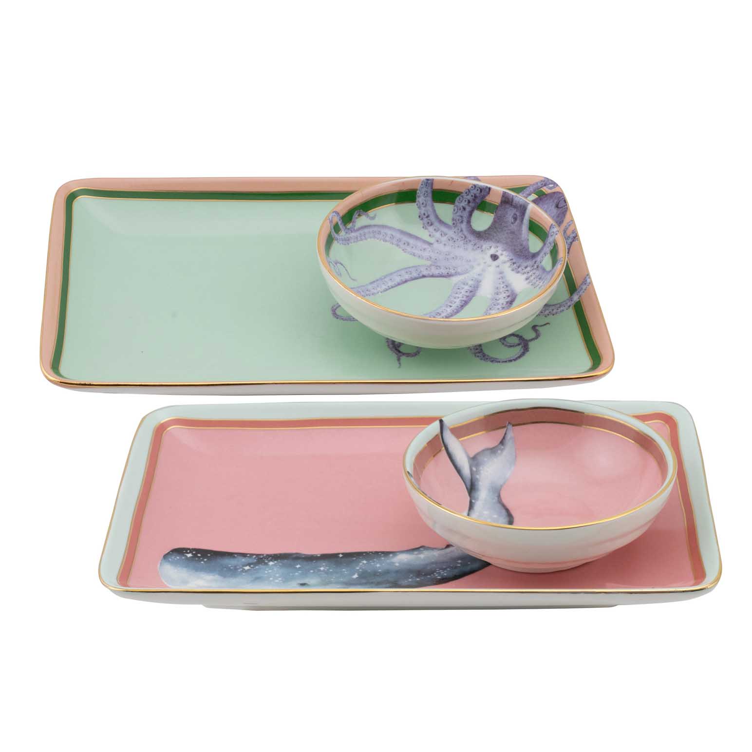 Yvonne Ellen Sushi Plates With Dip Bowls (Set of 2)