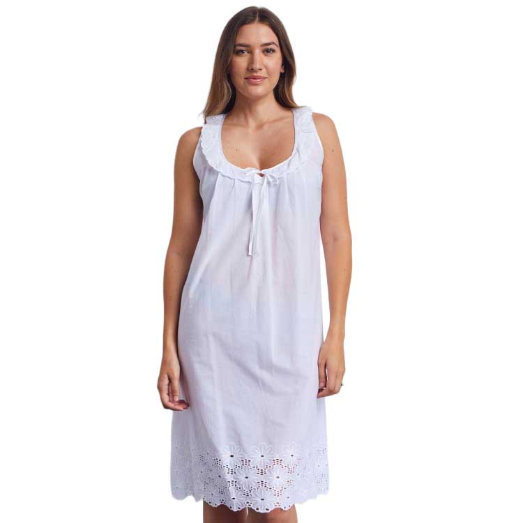 Cottonreal Cotton Voile Grand Schiffli Sleeveless Nightdress