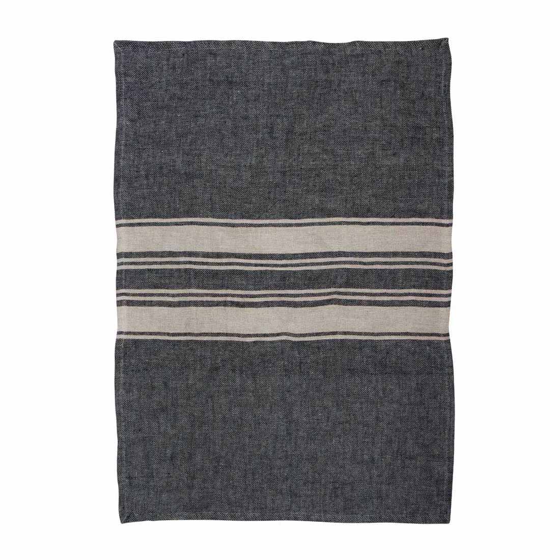 French Country Twill Tea Towel Wide Charcoal Band
