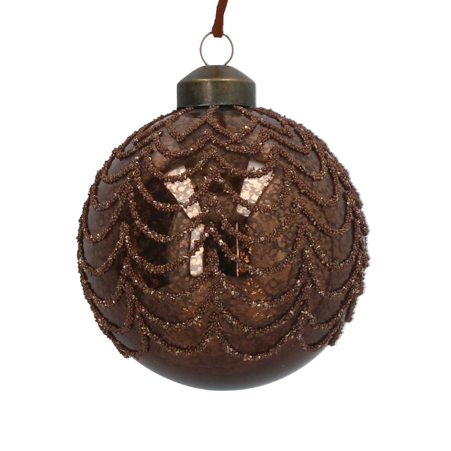 Gisela Graham Glass Ball 8cm Antique Chocolate Beaded