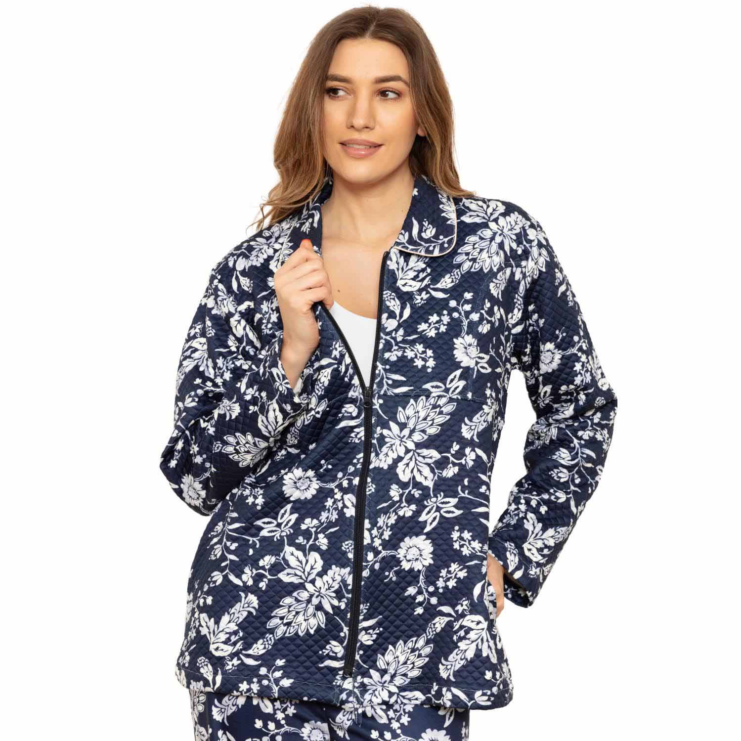 Cottonreal Midnight Fern Cotton Quilted Short Zip Jacket