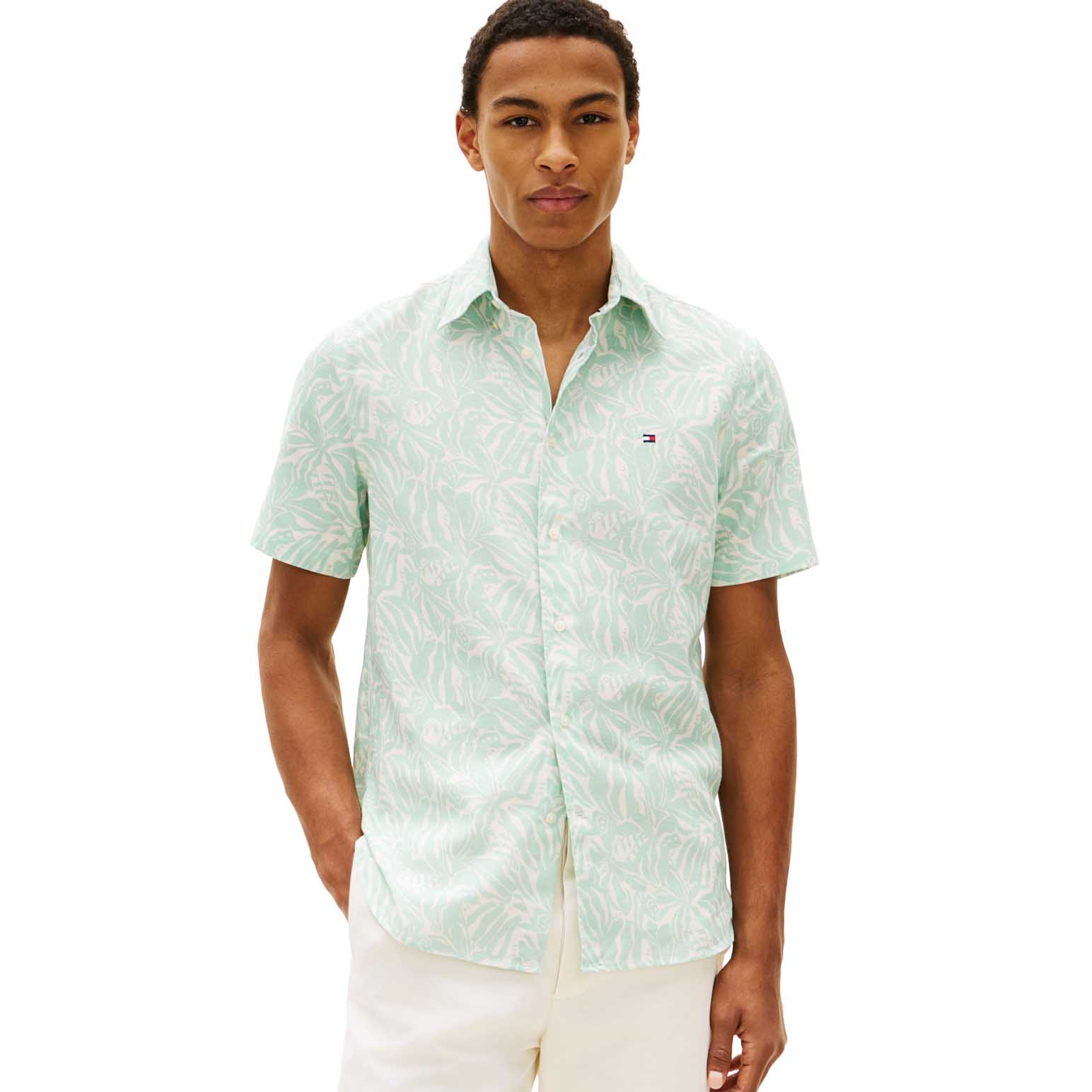 Tommy Hilfiger Linen Blend Printed Camp Shirt