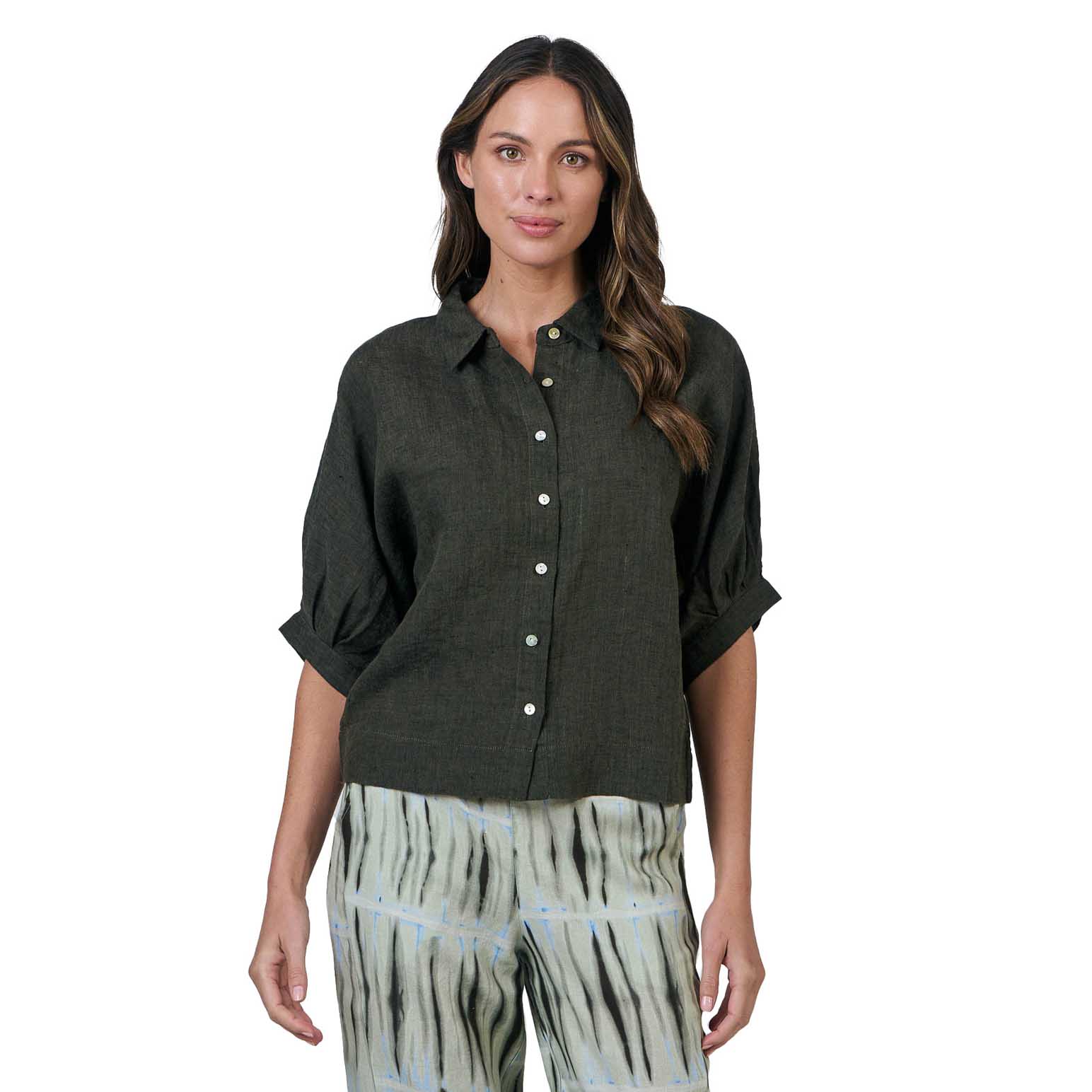Naturals By O & J Licorice Button Top