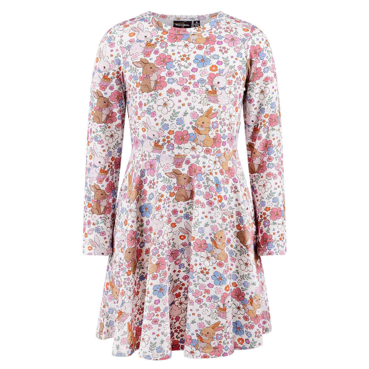 Rock Your Baby Ditsy Bunny Long Sleeve Waisted Dress
