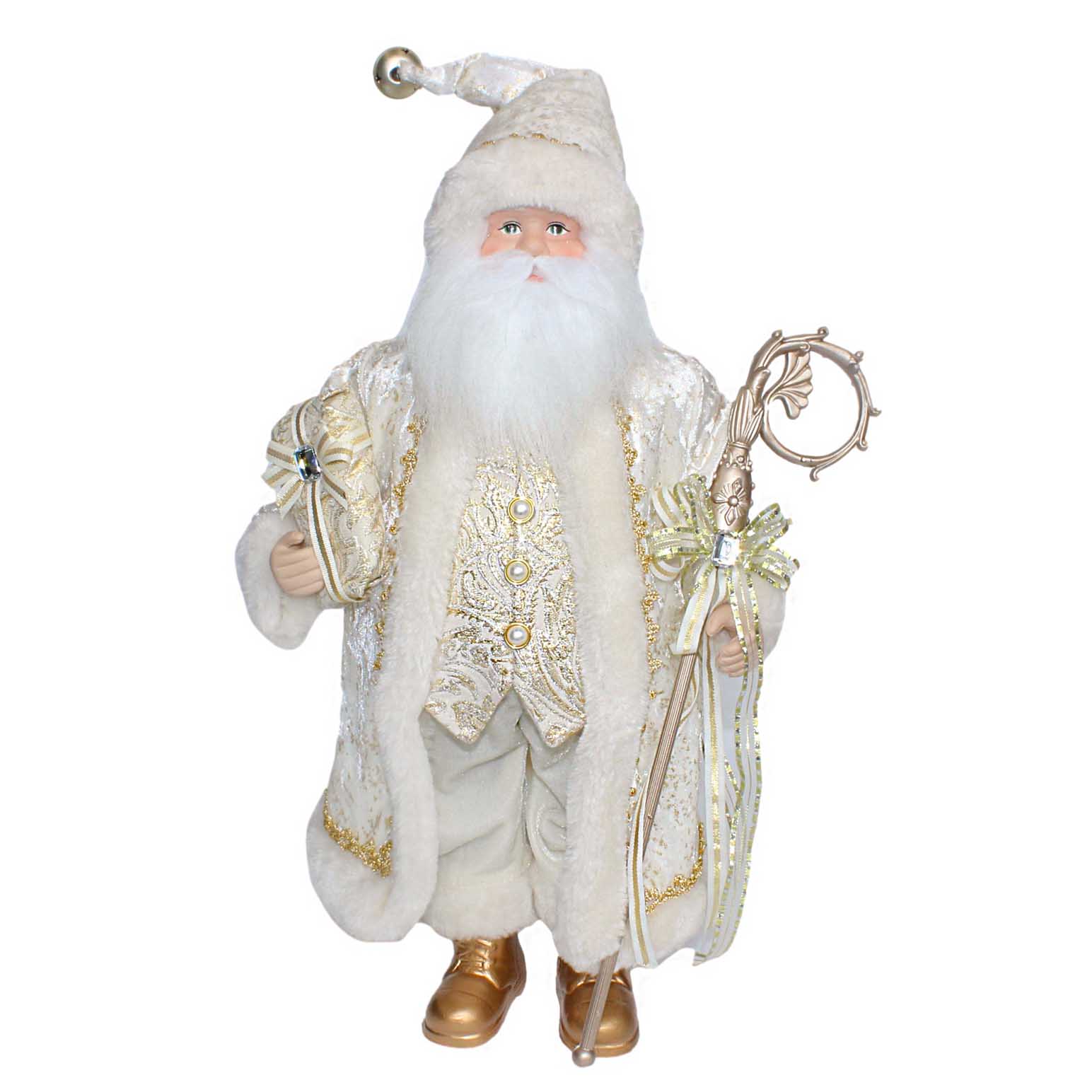 Santa Traditional With Long Cream Gold Coat 18 Inch