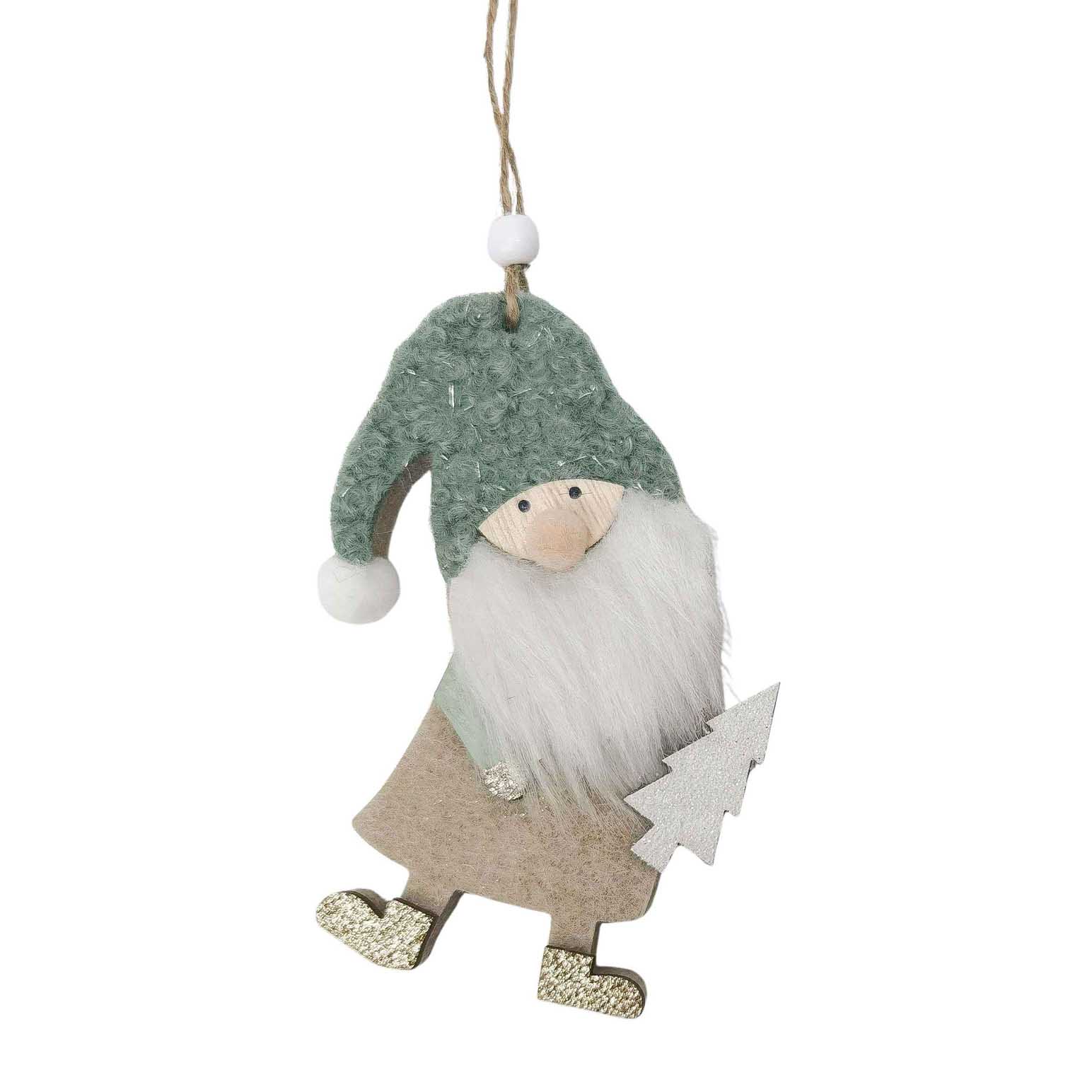 Santa With Cane/Tree Hanging Decoration Green 15cm