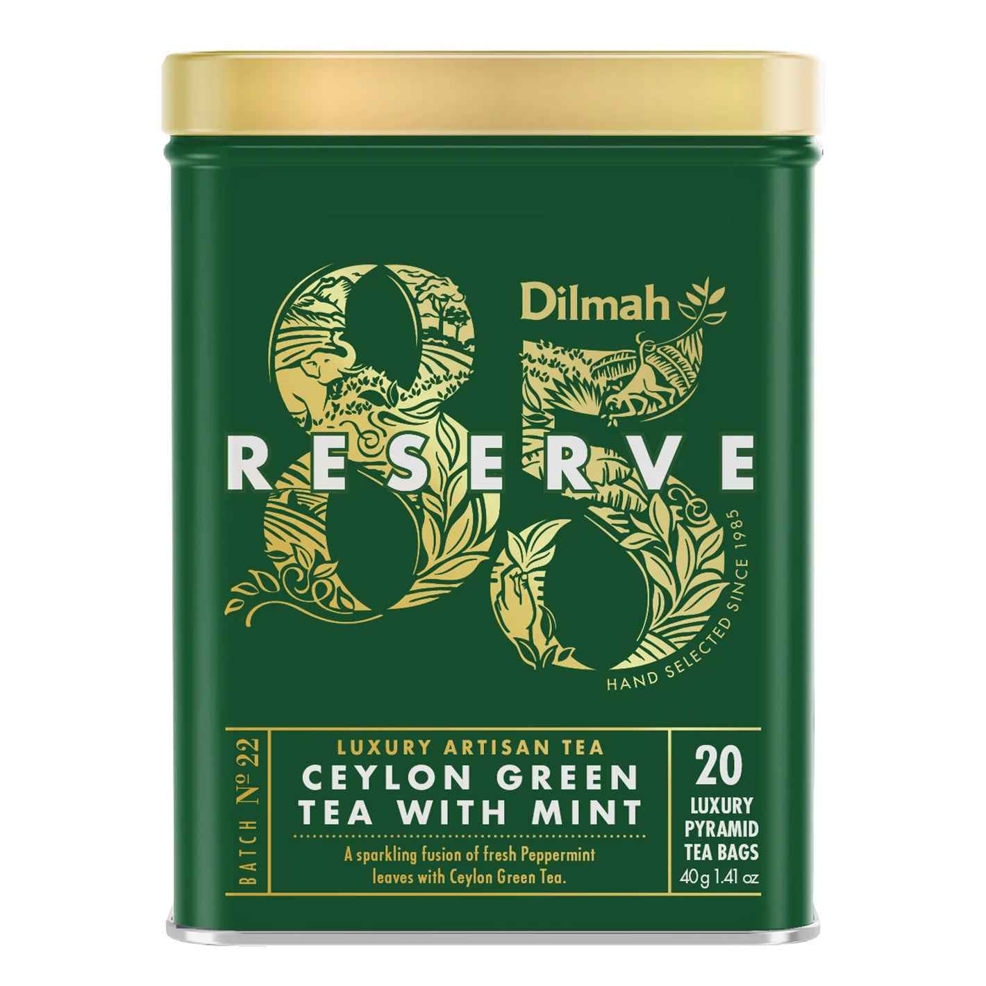 Dilmah 85 Reserve Tin Ceylon Green with Mint 20 Pyramid