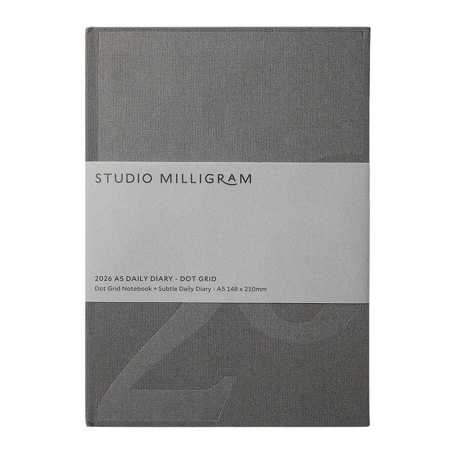 Studio Milligram A5 Charcoal Dot Grid Hard Cover Daily Diary  2026