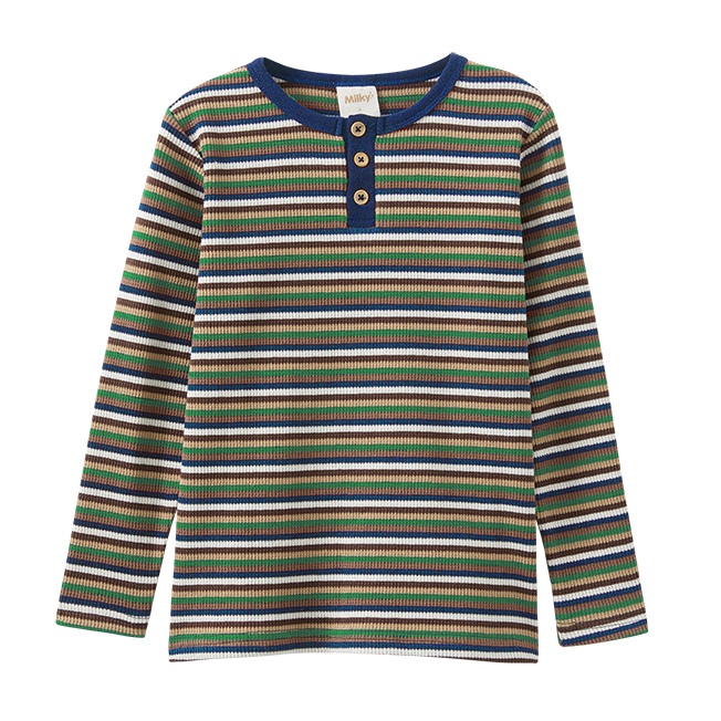 Milky Waffle Stripe Henley 00-1Y