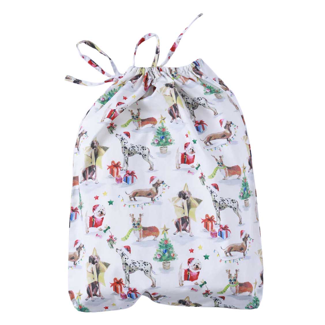 MM Linen Feliz Navidogs Santa Sack 50x60cm