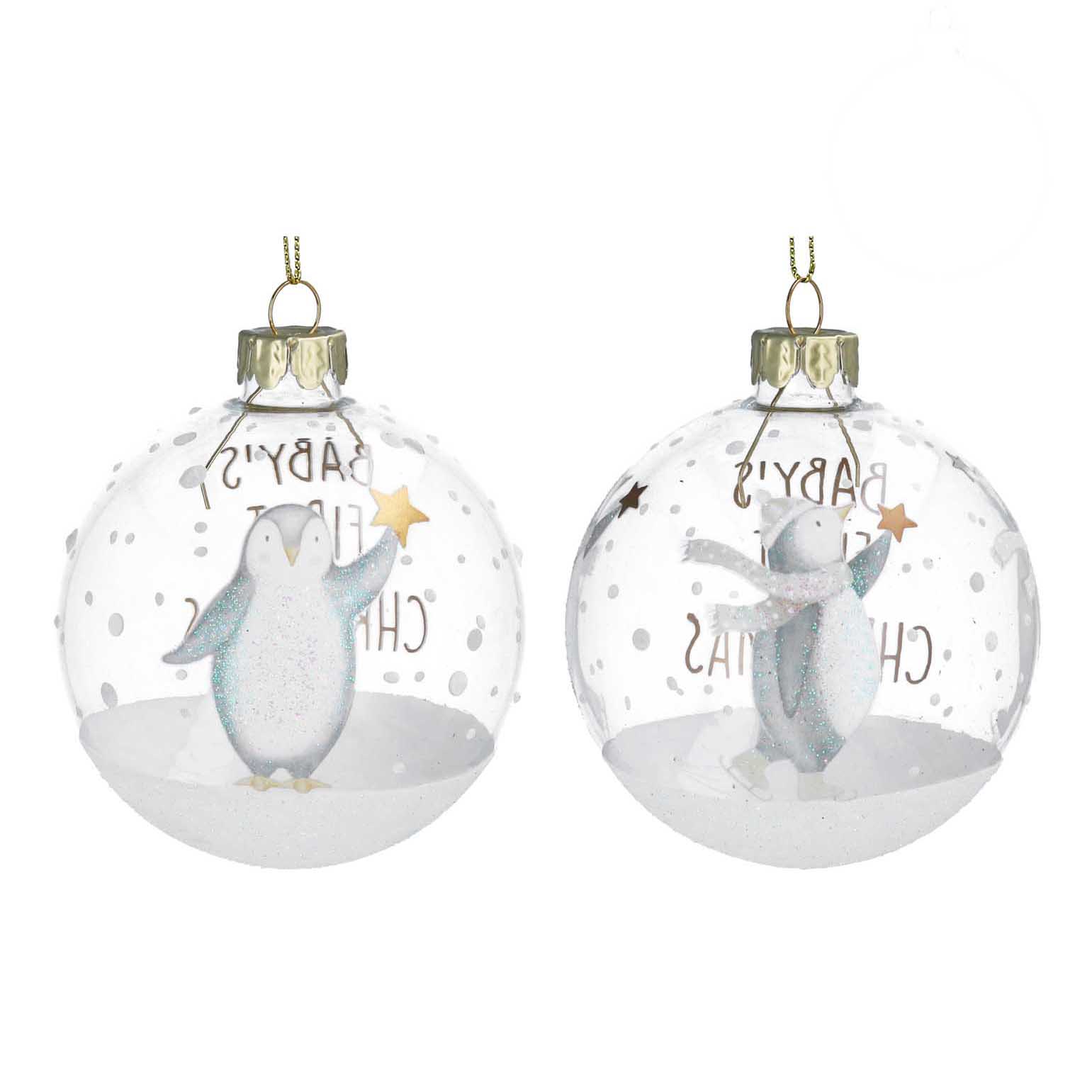Gisela Graham Clear Baby's 1St Christmas W Penguin Glass Ball