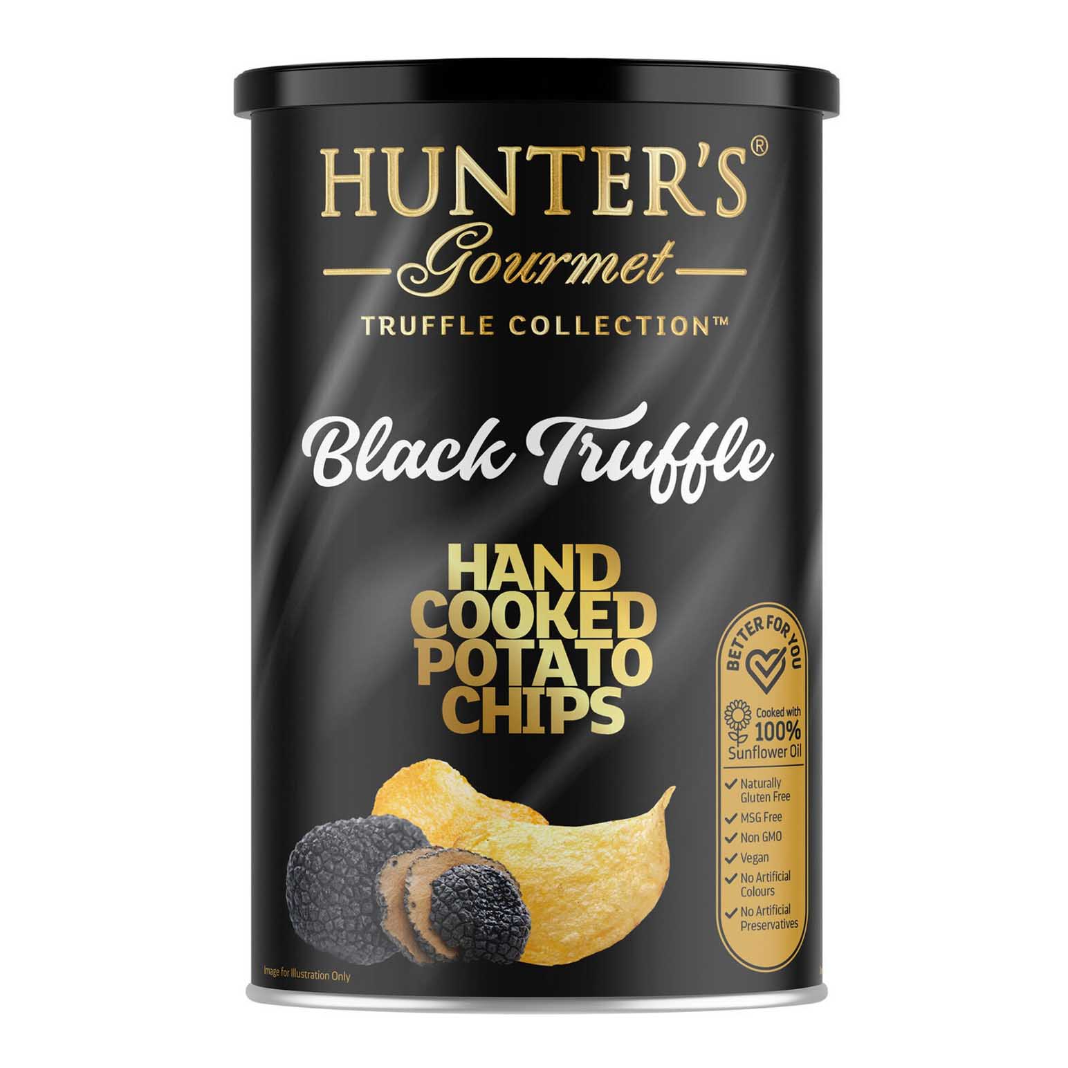 Hunter's Gourmet Hand Cooked Potato Chips Black Truffle Canister 150g