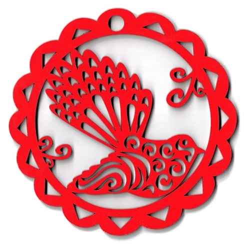 Abstract Designs Block Red Fantail Circle Xmas Decoration