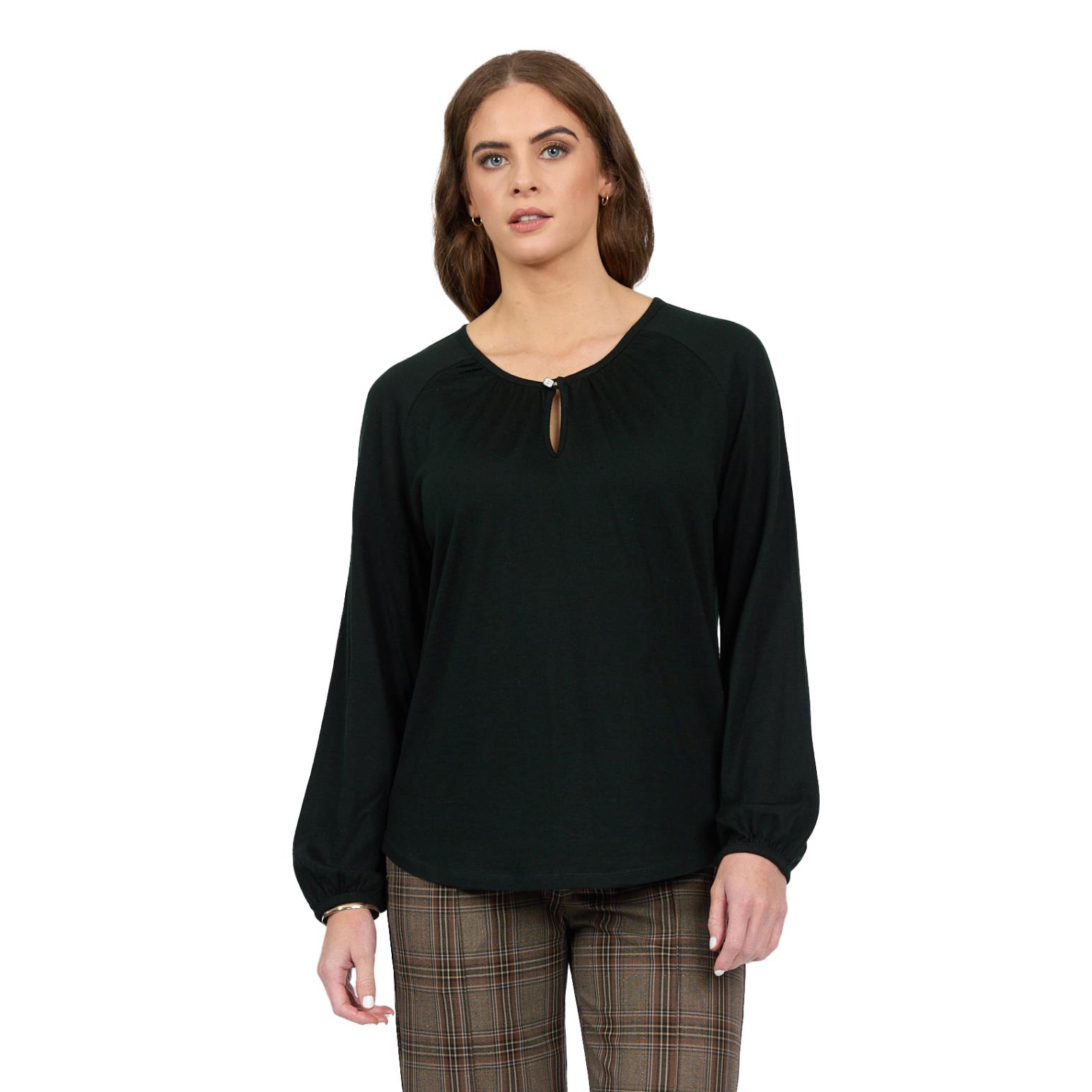 Vassalli 100% Merino Round Neck Top With Front Keyhole