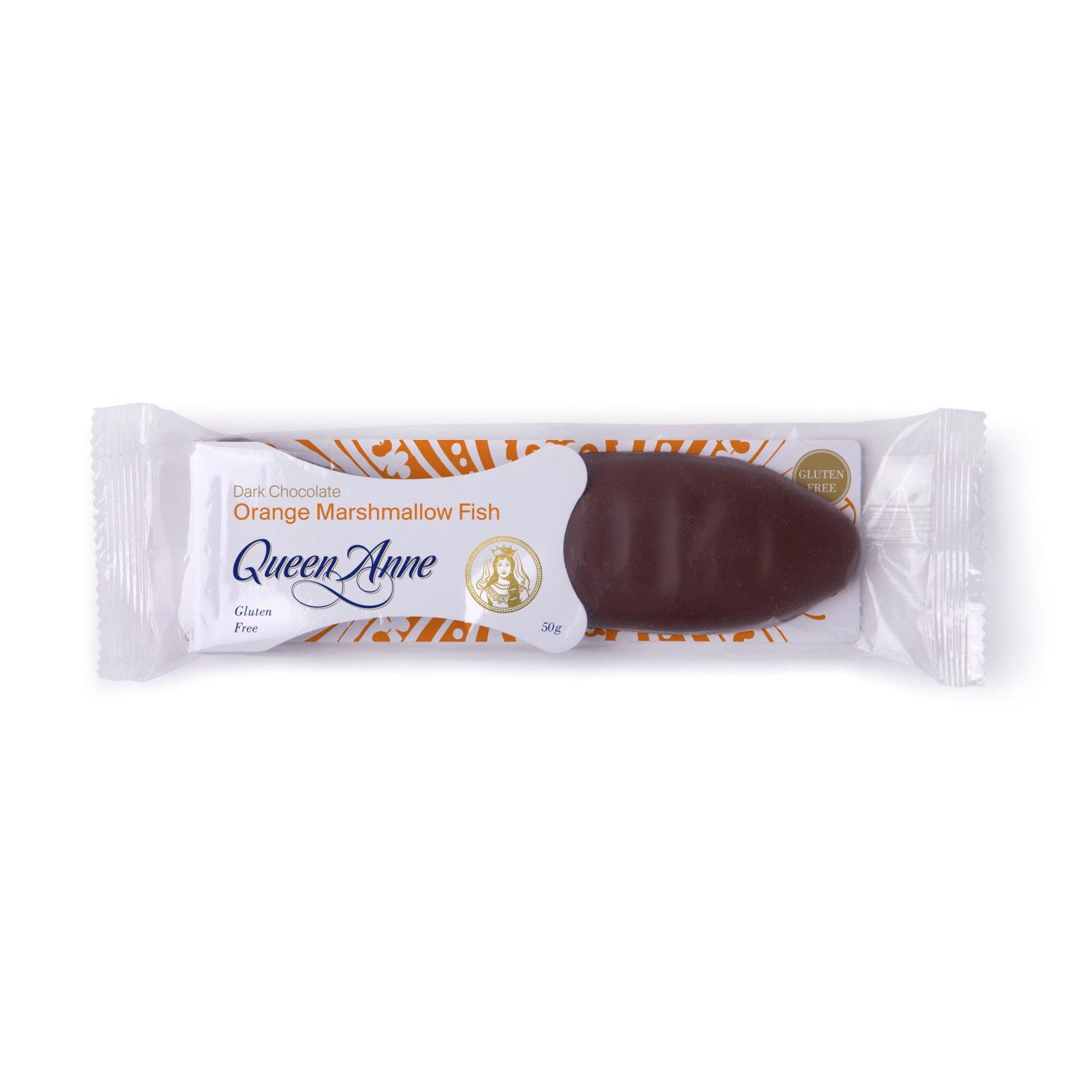 Queen Anne Marshmallow Fish Dark Chocolate Orange 50g