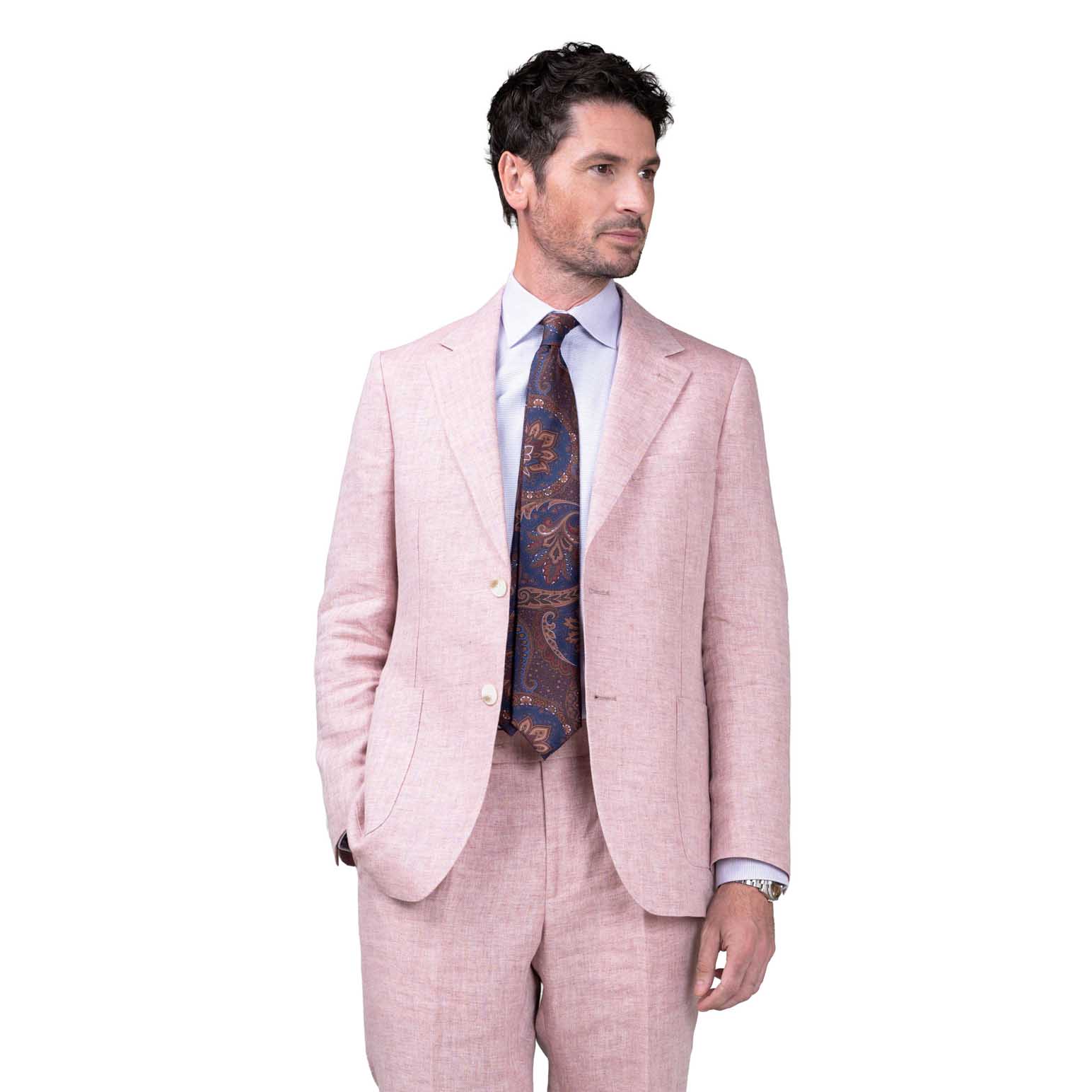 Rembrandt Malta Powder Pink Herringbone Linen Blazer