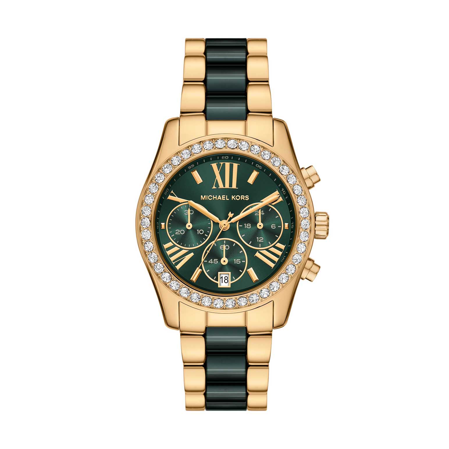 Michael Kors Lexington Chronograph Green Ceramic And Gold-Tone SS Watch