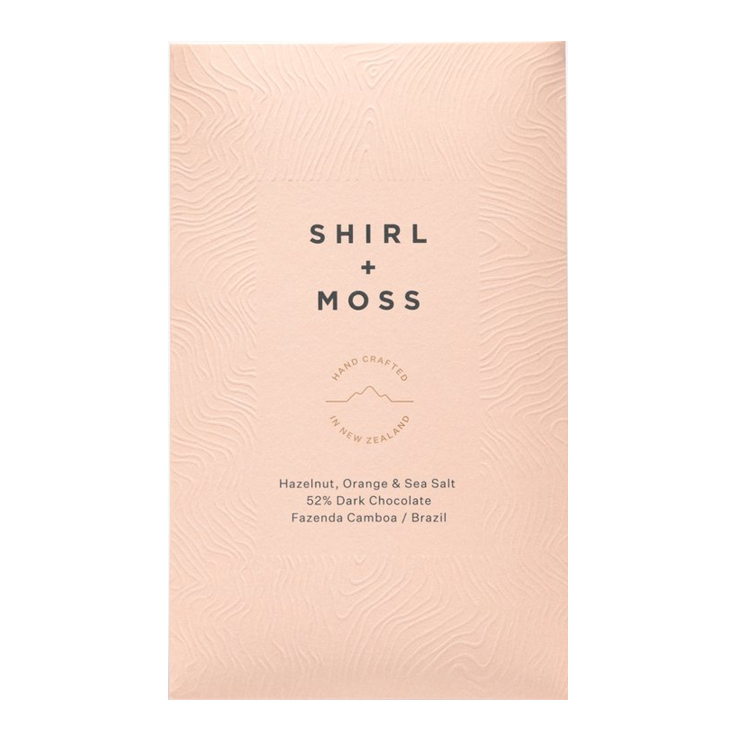 Shirl + Moss Hazelnut, Orange + Sea Salt 52% Dark Chocolate Bar 80G