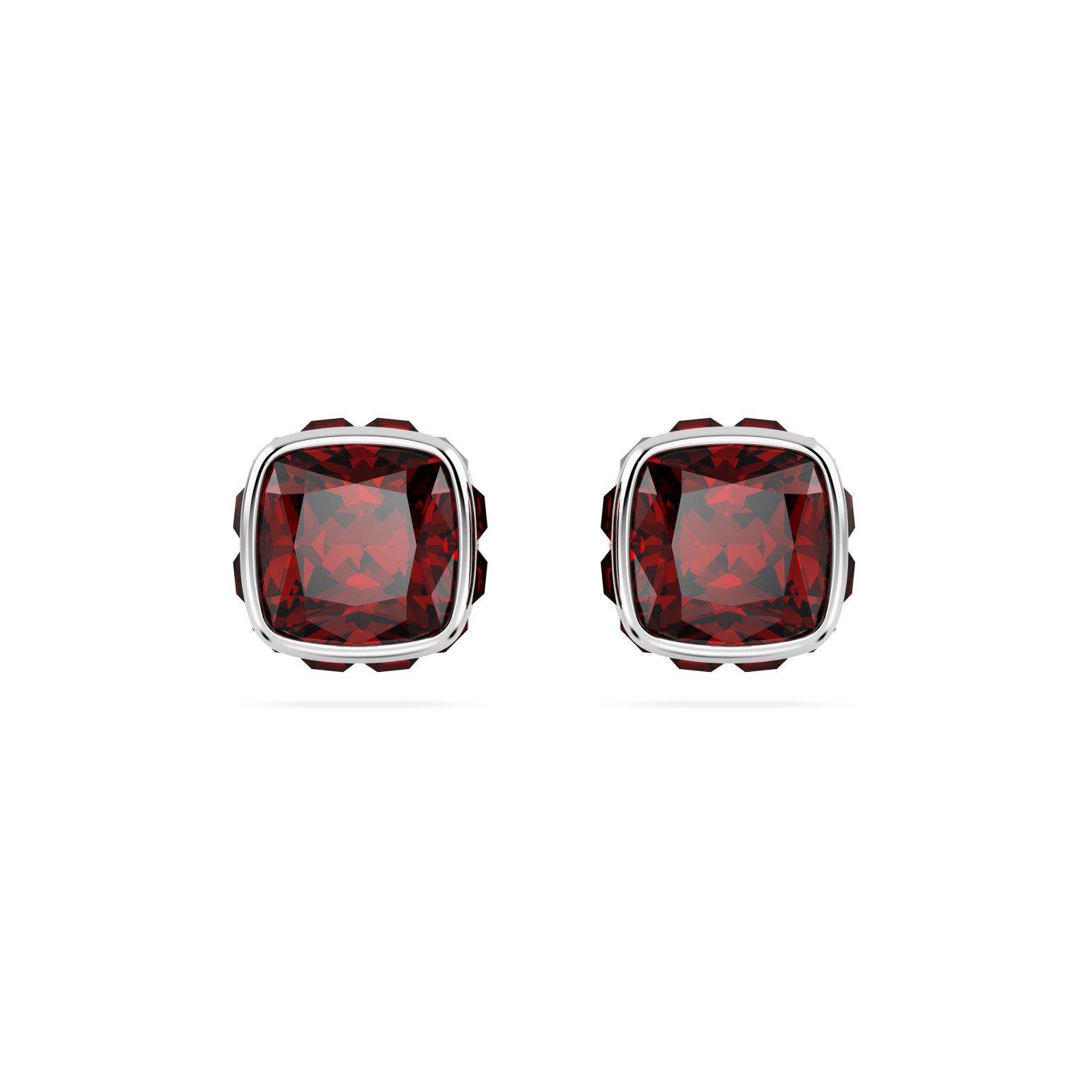 Swarovski Birthstone Square Cut Stud Earrings - January Red