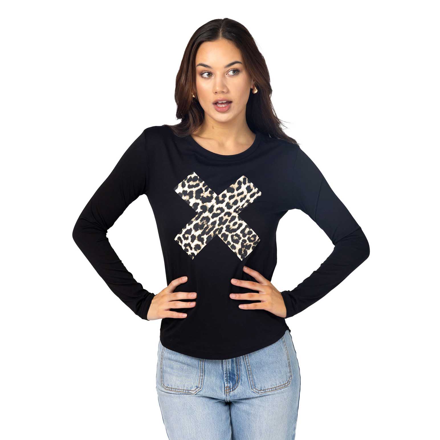 Stella + Gemma Long Sleeve Tee Leopard Cross