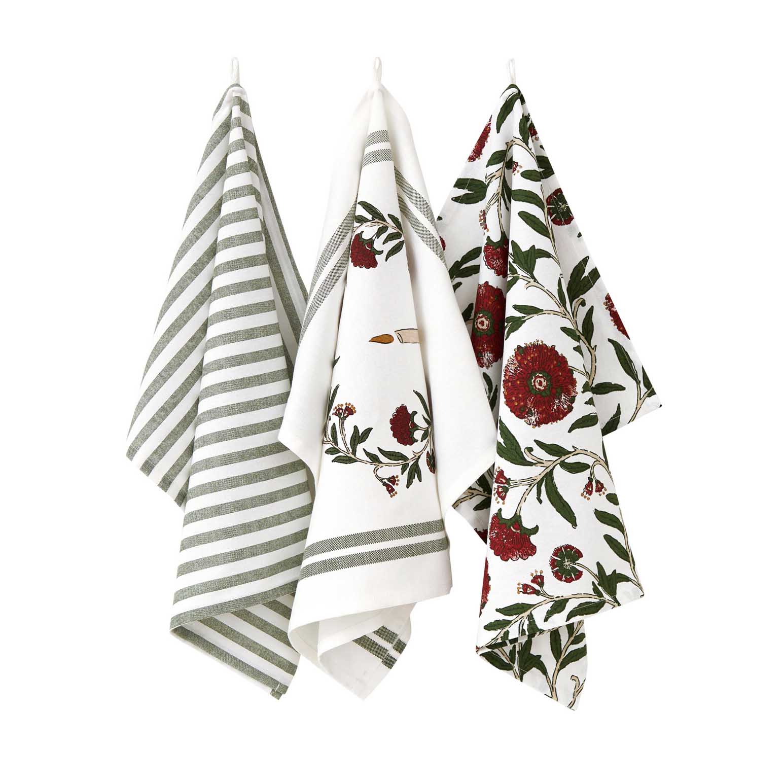 Wallace Cotton Festive Flora Tea Towel Set 3