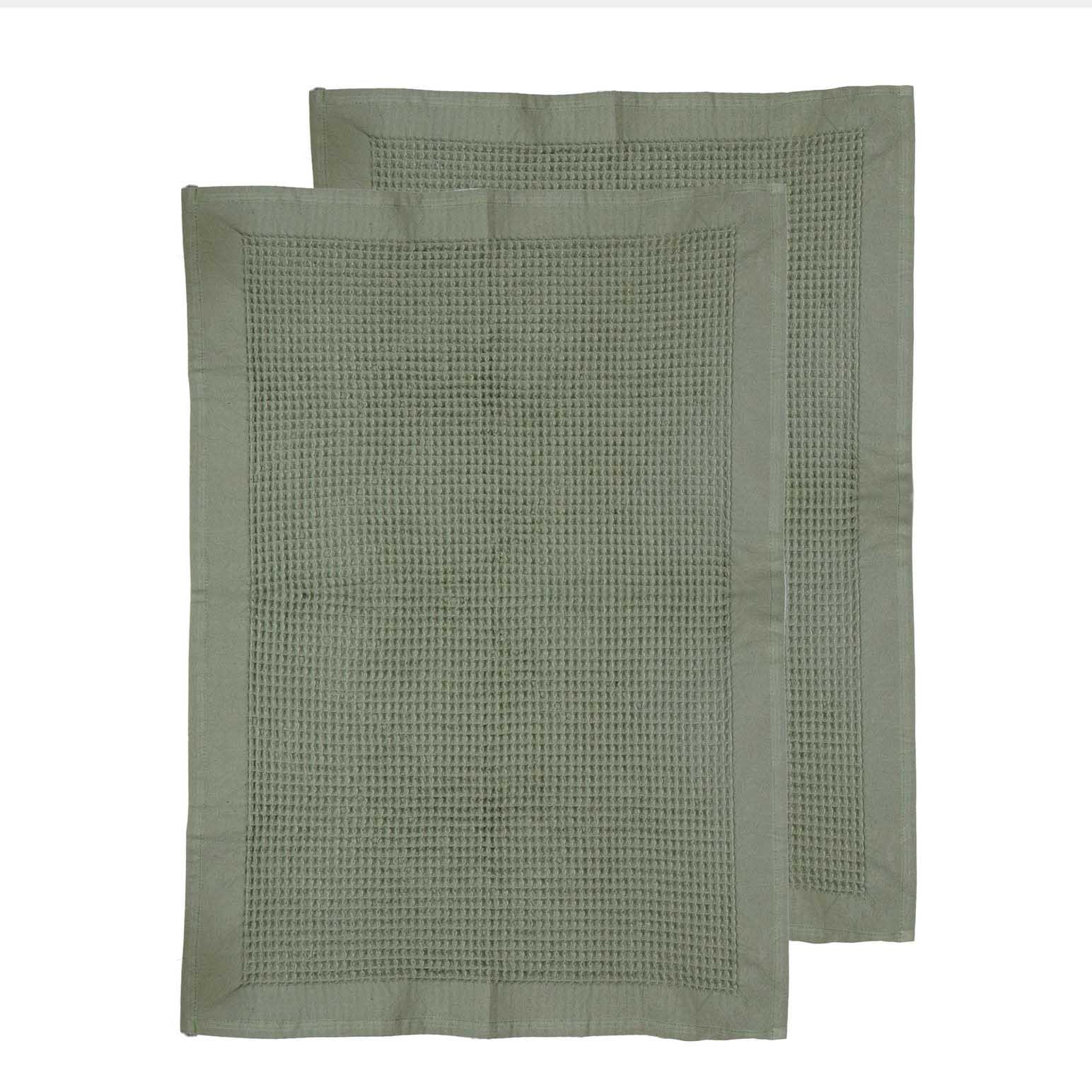 Ladelle Ollie Waffle Green 2Pk Kitchen Towel