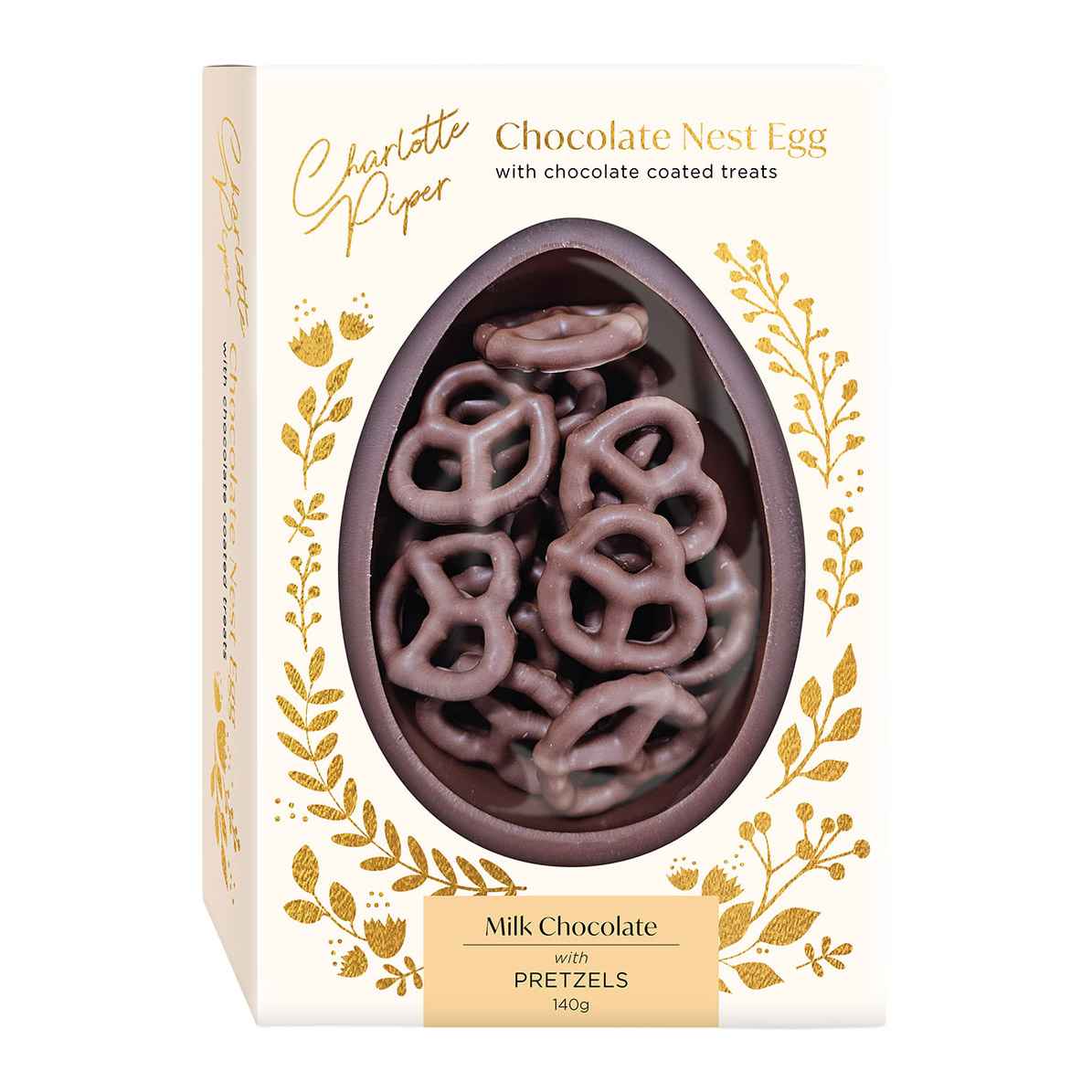 Charlotte Piper Milk Chocolate Nest Egg With Choc Coated Pretzels 140g