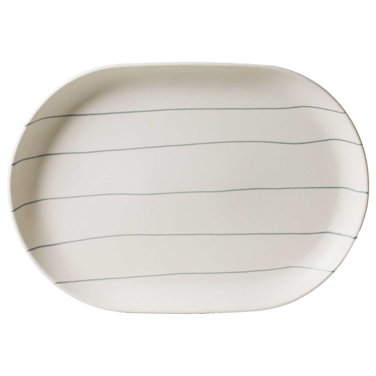 Robert Gordon Oval Tray 38x26.5cm Coastal Junction Cream With Green Stripe