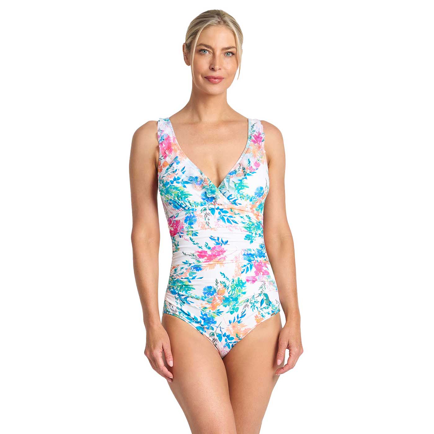 Jantzen Fresia Multi Fit Mesh Frill One Piece White