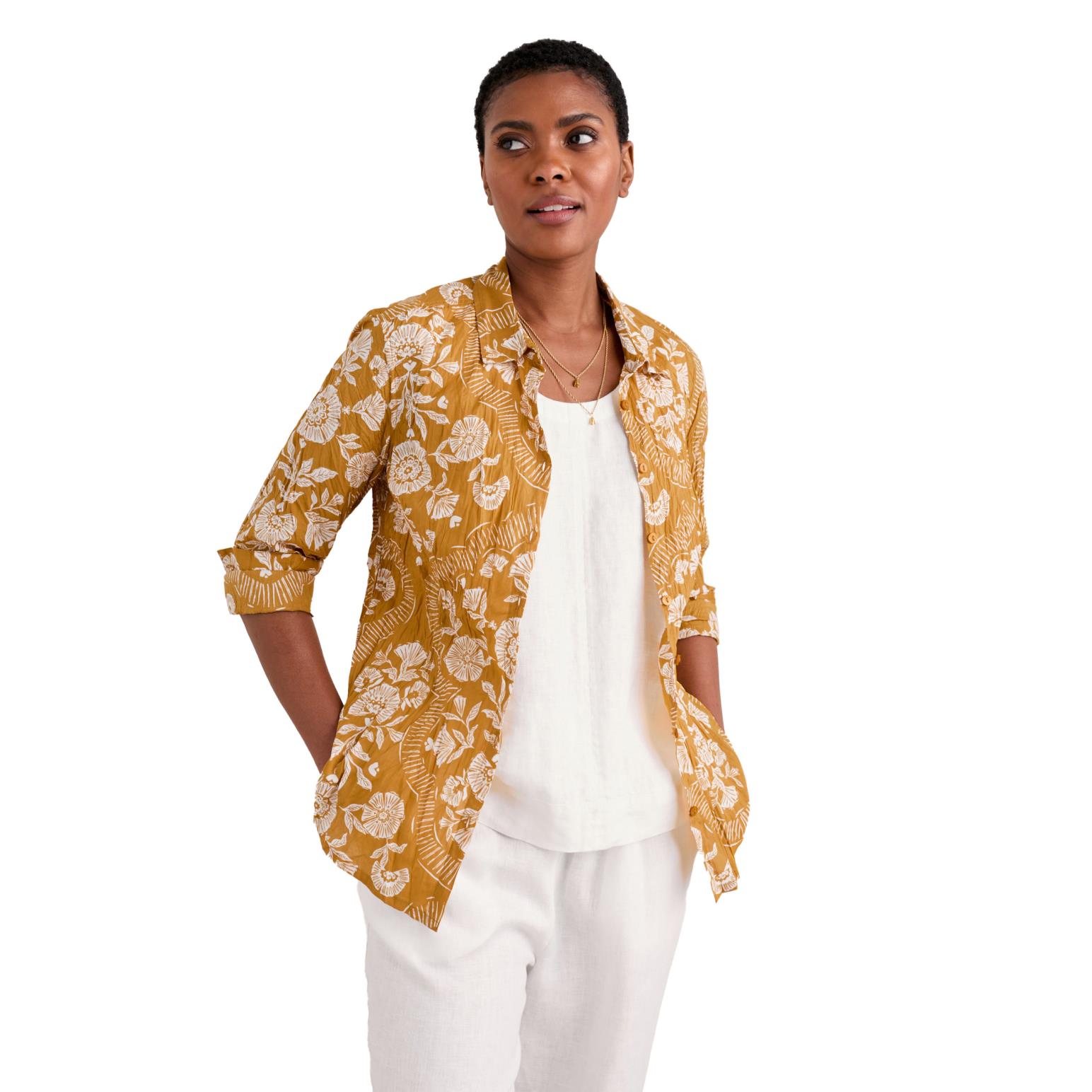 Seasalt Cornwall Larissa Shirt Meadow Border Dark Sienna