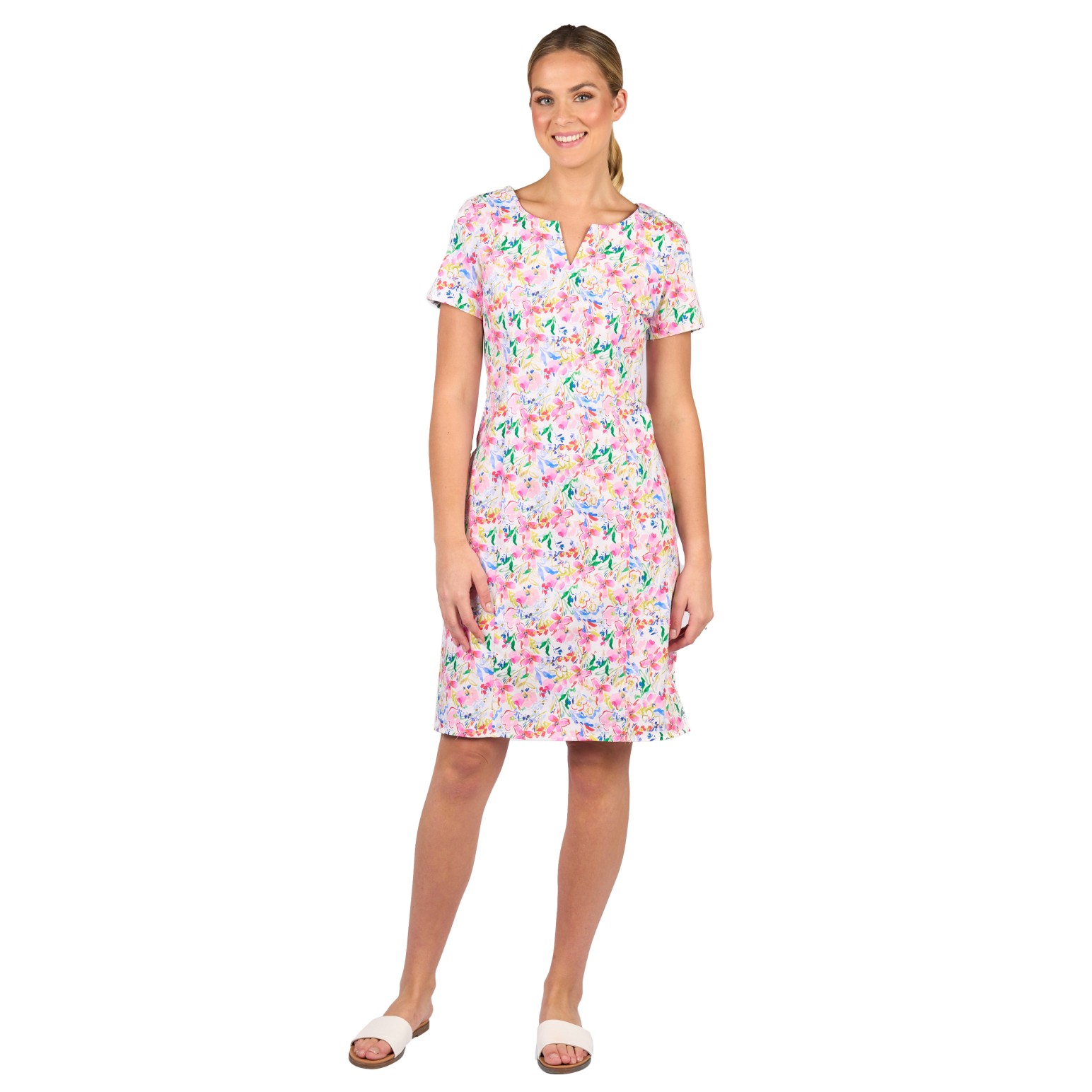 Vassalli Printed Lightweight Fitted Dress With Short Sleeve